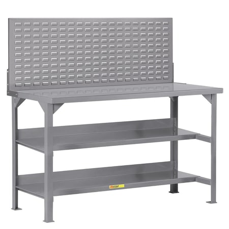 Little Giant Welded Workbench, 24"X60" Top, 2 Lower Half-Depth Shelves, Louvered WST3-2460-36-LP